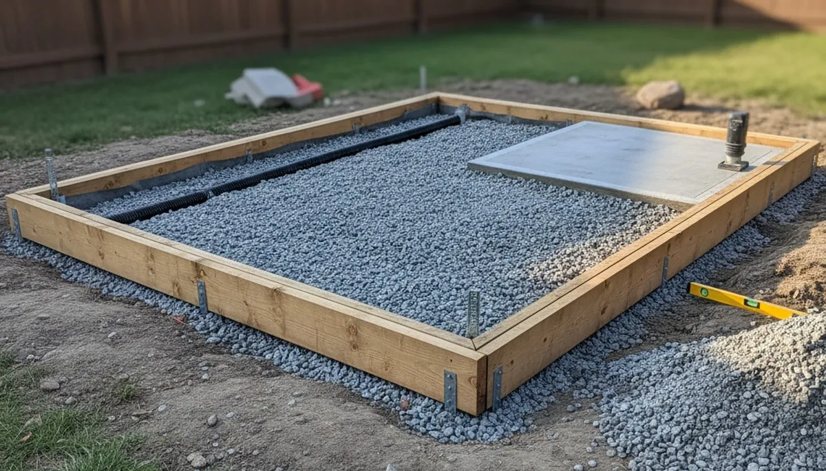 Professional shed foundation preparation with gravel base by landscapers in Columbia, MO
